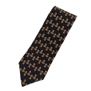 00245 - Bravini Silk Necktie Black Gold Geometric Pattern Business Career Formal